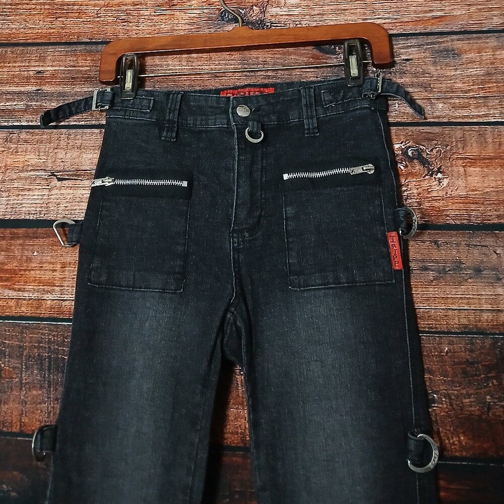 TRIPP NYC Daang Goodman Jeans 25 Night Rider Black Denim Zipper Buckle Stretch - Picture 5 of 10